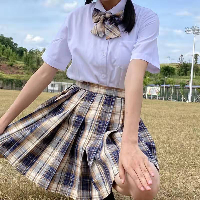 일본 JK 유니폼 주름 치마 대학 스타일 짧은 소매 셔츠 기본 재고 공장 스트레이트 헤어