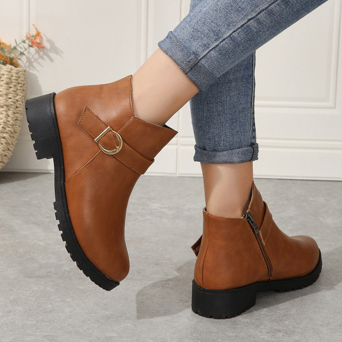 Women's Ankle Boots With Thick Heel And Side Zipper For Autumn_voghion.com