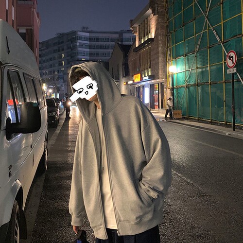 Hooded hoodie coat men's spring new style Hong Kong style loose casual trend clothes all-matching pure color cardigan top