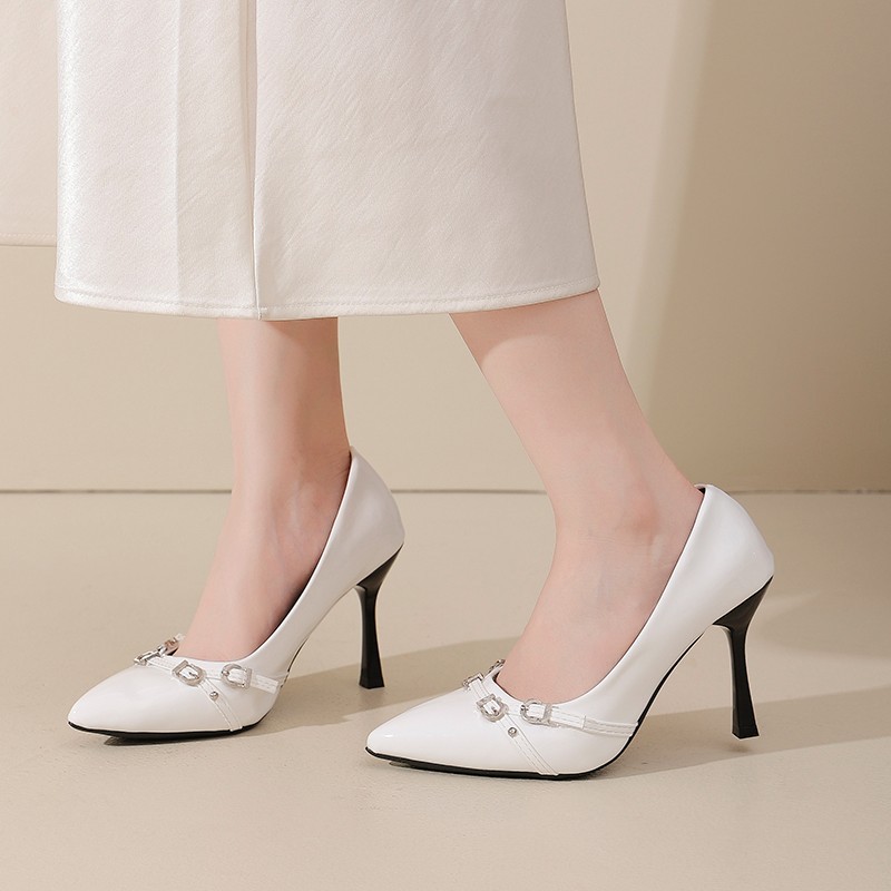 2025 Autumn New Style Elegant French Pointed Toe Belt Buckle Slip-On High Heel Stiletto Shallow Mouth Pumps_vogvips.com