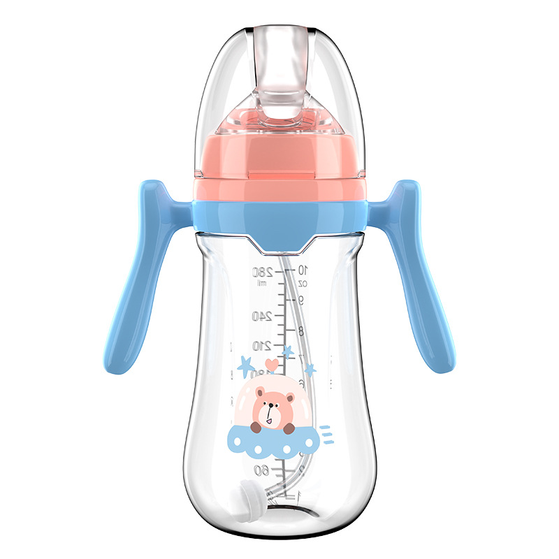 Bebés pequeños chupadores 180/240/280ml serie simple con mango PP biberón con pajita
