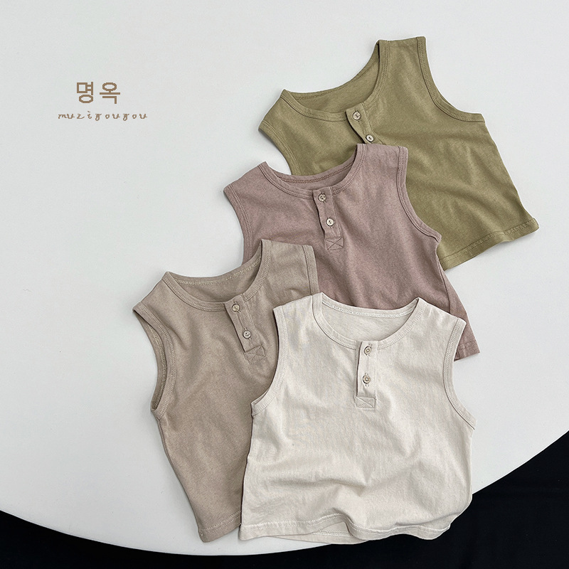 Diariamente fácil de combinar ~ Chaleco de bebé 2024 verano niños y niñas estilo coreano sin mangas camiseta superior de los niños Mori ropa para niños moda