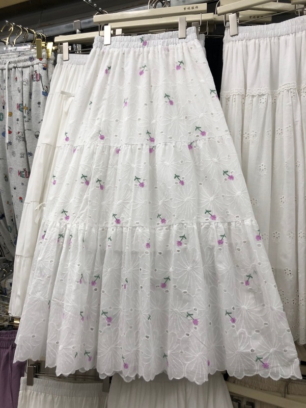 小さな新鮮な刺繍花綿スカートレーススカート女性のための 2025 春夏甘いミッドレングス A ラインスカート傘スカート|undefined