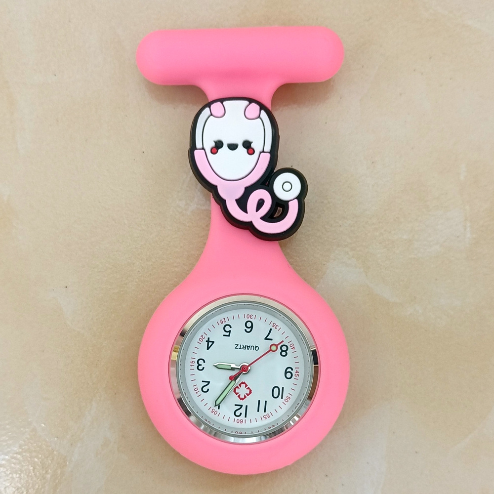 Dibujos animados lindo unisex hospital médico enfermera médico broche de silicona sólida colgando FOB bolsillo regalo reloj