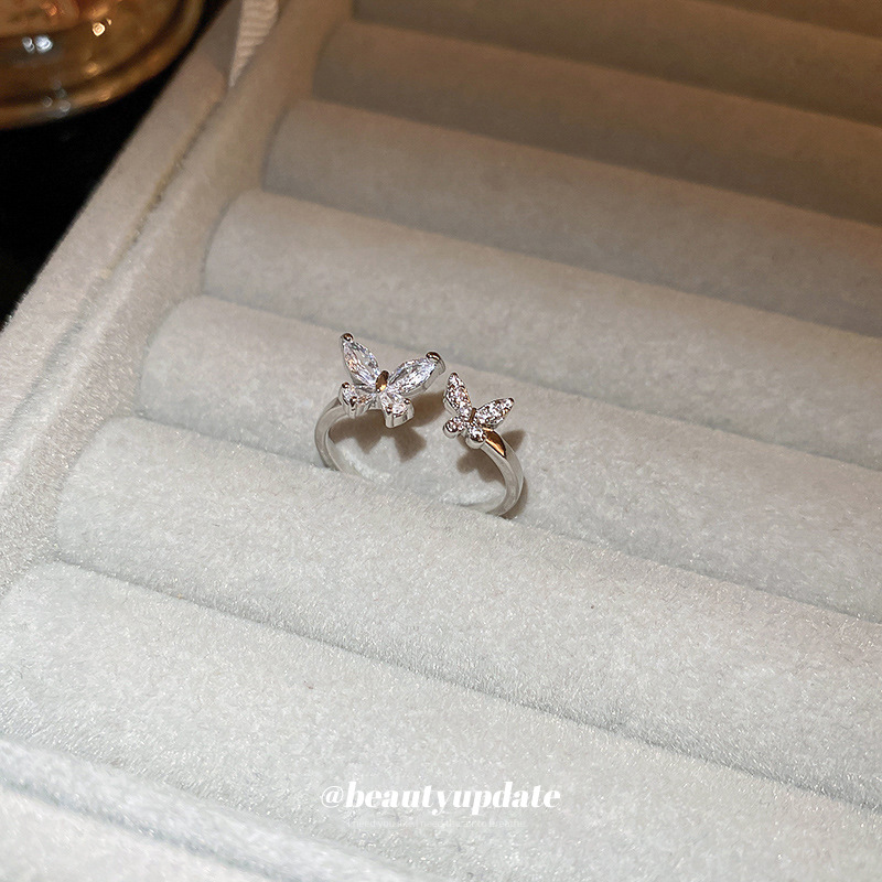 Circón mariposa anillo abierto Corea del Sur Dongdaemun lujo ligero anillo de dedo índice nicho moda alto sentido anillo femenino al por mayor