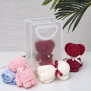 Bear towel wholesale gift transparent frosted gift bag birthday gift tote bag candy packaging bag store celebration