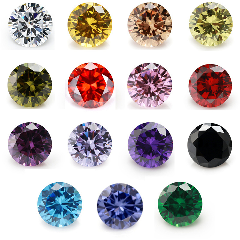 3-15mm5A Wuzhou Gem Round Color Zircon Artificial Gem Cubic Zirconia Jewelry Inlaid with Bare Stone