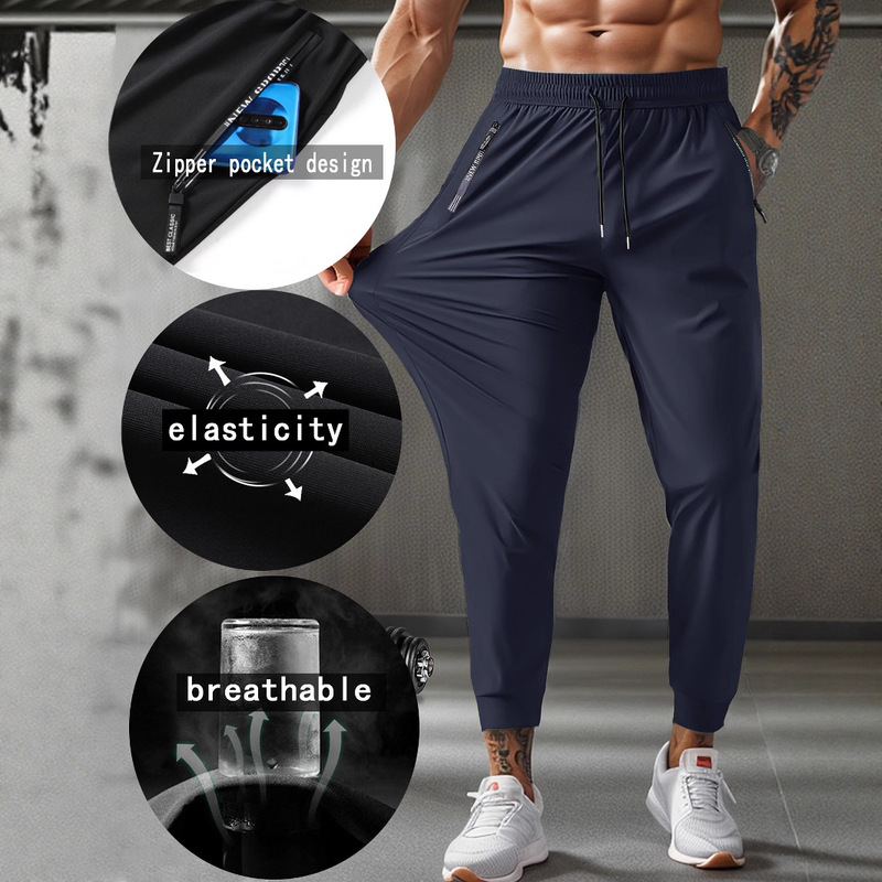 Men's Cross-Border Pants European Size Summer Jogging Pants Nylon Ice Silk Thin Breathable Large Size Casual Elastic Quick-Dry Pants