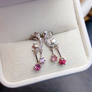 Factory wholesale explosions natural tourmaline earrings S925 silver inlaid main stone 3*3 selling Europe and the United States a generation of hair