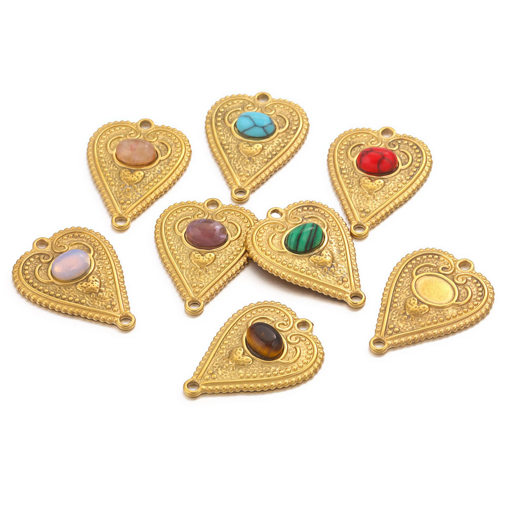 6g Weight 1 Piece 21*29mm 304 Stainless Steel December Birthstone Turquoise PVD Coated Real Gold Plated Heart Shape Pendant DIY Jewelry Accessories