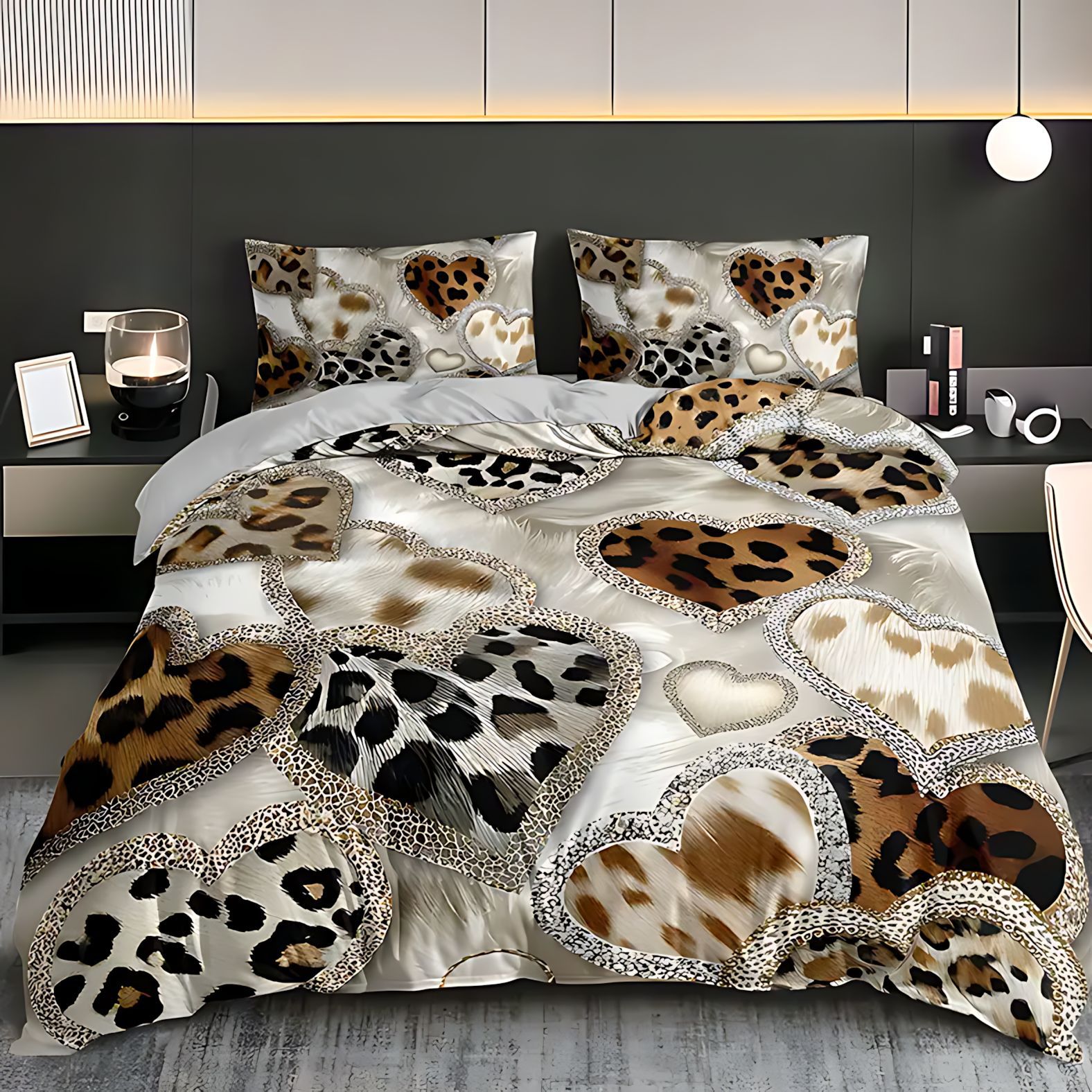 TEMU / JIT ropa de cama transfronteriza amor leopardo impresión digital HD colcha de colcha fuente de fábrica
