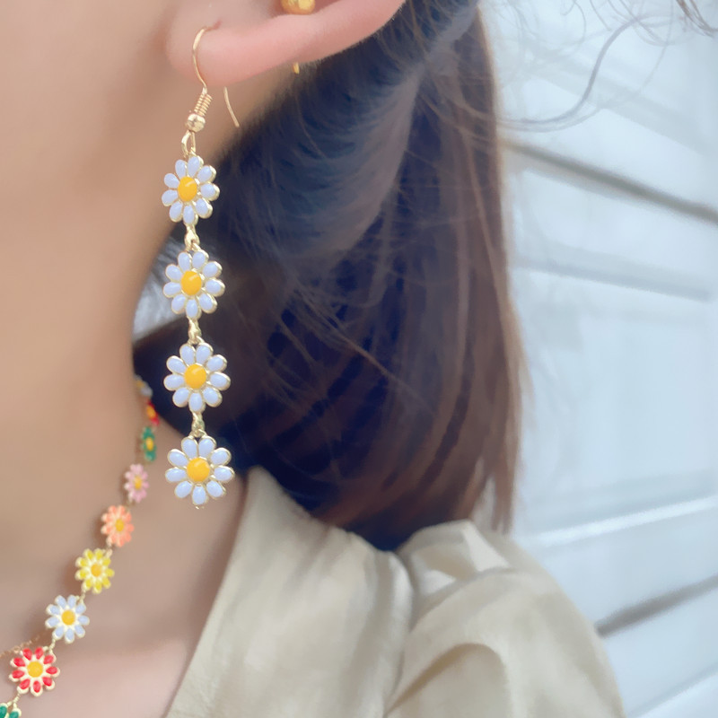 Daily Occasion Alloy Material 1 Pair Lady Sweet Flower Enamel Alloy Drop Earrings