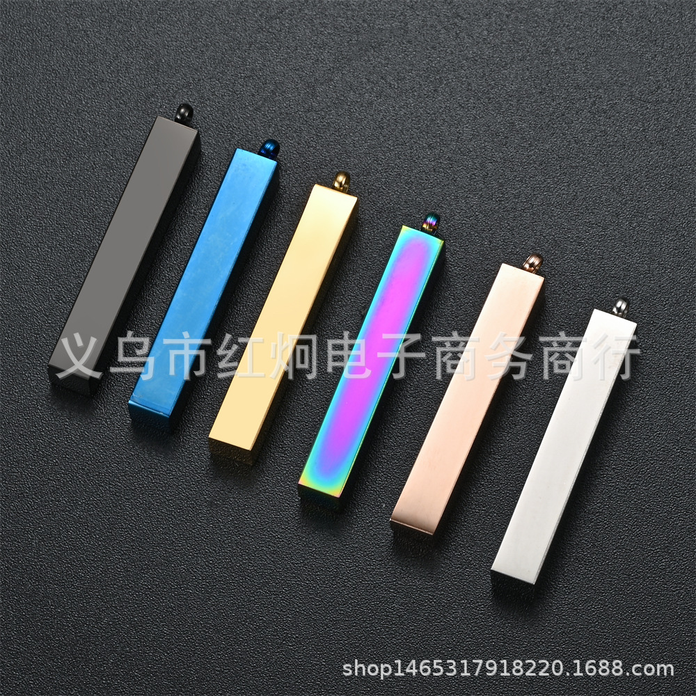 Cross-Border Supply Stainless Steel Stereo Pendant Titanium Steel Square Engraving Plate DIY Rectangular Necklace Pendant