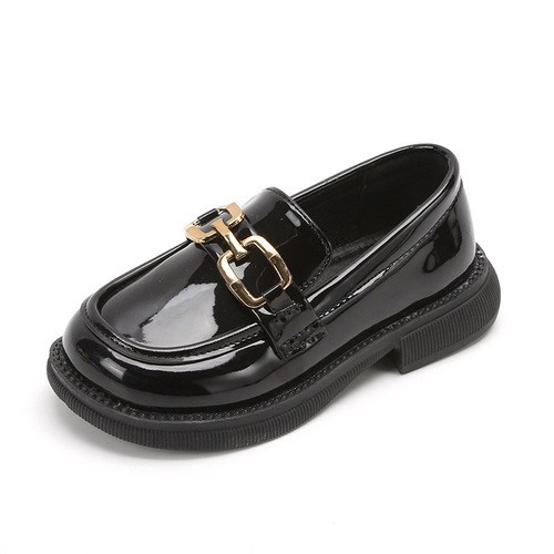 Children's leather shoes, spring and autumn loafers, new buttons, British style, fashionable single-layer shoes, step-on, baby's shoes
