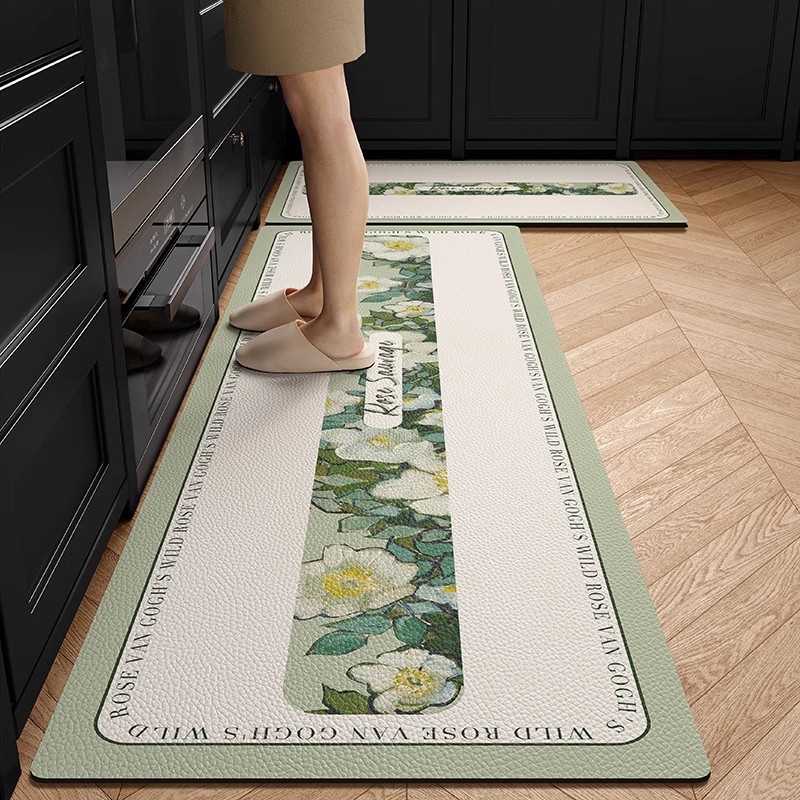 キッチンマット滑り止め防油は、洗濯フリー専用のフロアマット防水汚れに強い家庭用皮革pvcカーペットを拭くことができる