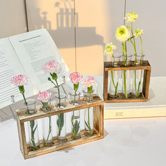 創意的なレトロなフレームの水培透明な花瓶の置物の小さい清新な事務室のデスクトップの木製工芸品の装飾