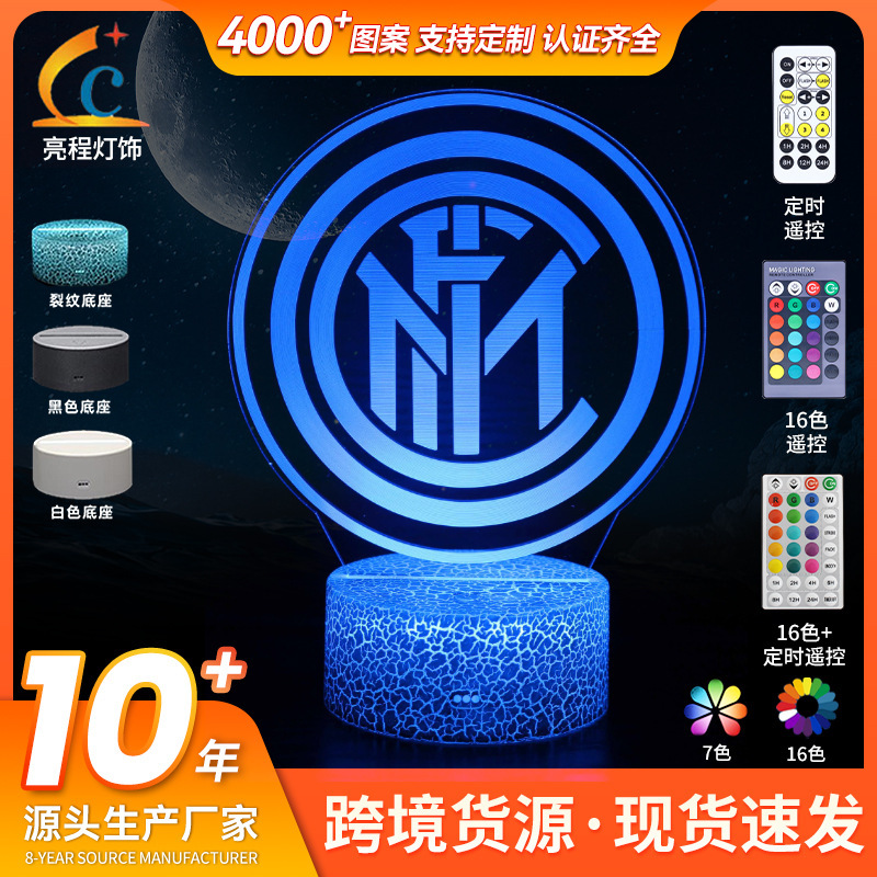 Carefully Selected Cross-Border World Cup Real Madrid Football Team Logo Series 3D Colorful Night Light Remote Control Touch Gift Lamp Table Lamp