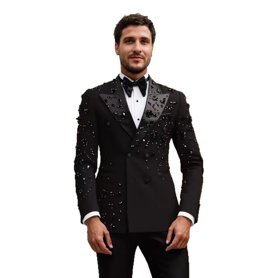 Europa y los Estados Unidos comercio exterior Amazon nuevo engordamiento para hombres de tamaño grande dos piezas con cuentas de clavos de negocios trajes de banquete