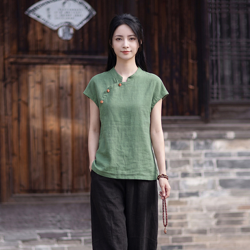 26 Summer Skin-Friendly and Cool Tencel Linen National Style Sleeveless Blouse Retro Button Pullover T-Shirt New Chinese Style Women's Top 26 Summer Skin-Friendly and Cool Tencel Linen National Style Sleeveless Blouse Retro Button Pullover T-Shirt New Chinese Style Women's Top