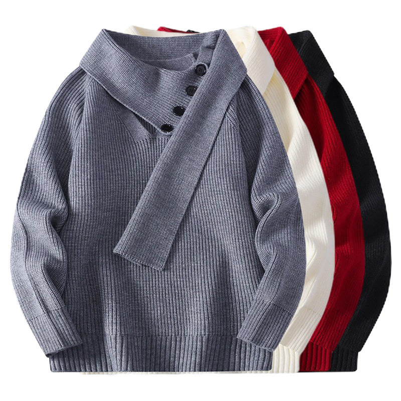 Explosiones transfronterizas de tamaño grande turban desmontable camisa de punto suéter masculino botón de sentido superior otoño invierno fábrica al por mayor