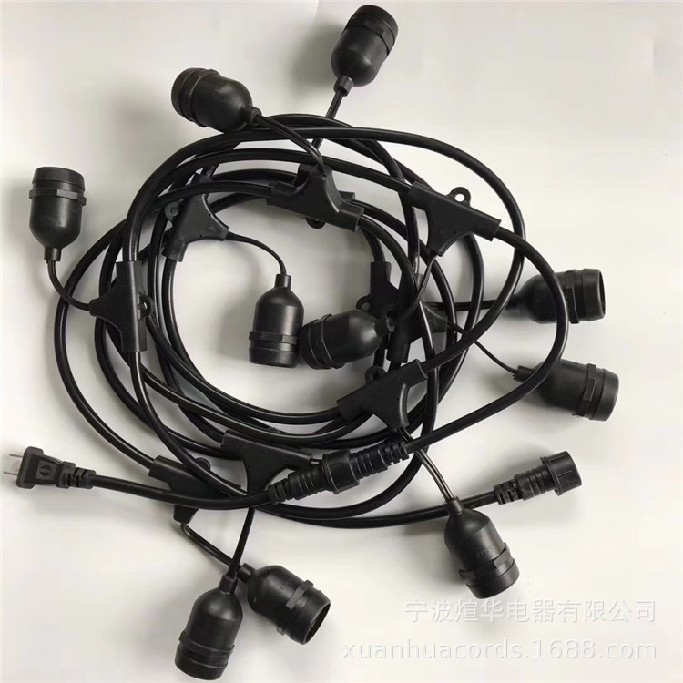 厂家供应欧规灯串线平灯吊灯E26 E27灯头线欧标灯串电源线 跑马灯