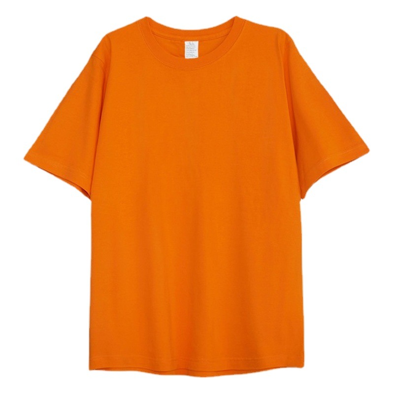 Linyi almacén 250 gramos 16 pesado algodón naranja Camiseta de manga corta al por mayor dos aguja suelta marea tarjeta camisa inferior