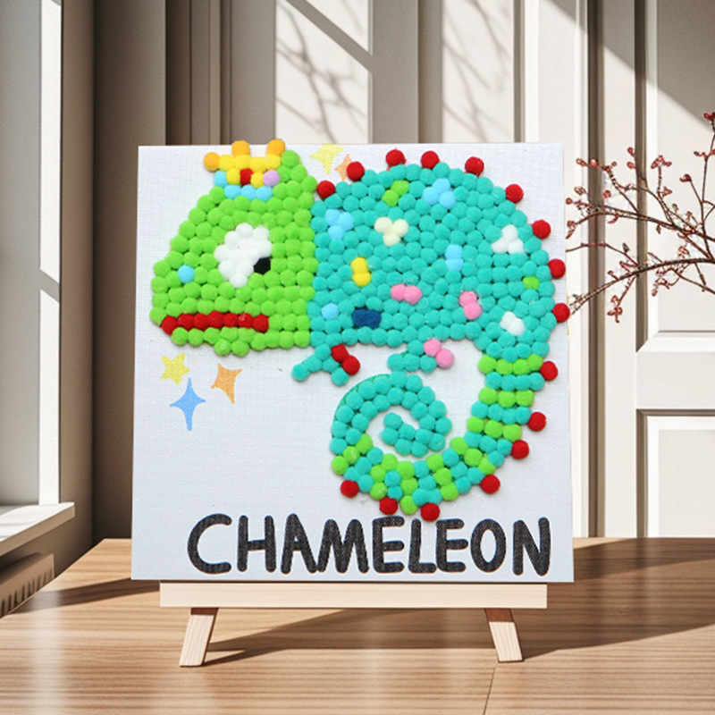 Pintura de bola de pelo Dibujos animados Niños creativos Pegatinas a mano Diy Material hecho a mano Paquete Marco estirado Pintura adhesiva Marco de madera maciza Pintura decorativa