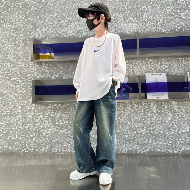 子供服男の子春秋パンツ2025新作春服中大型子供春ズボンハンサムストレートジーンズ|undefined