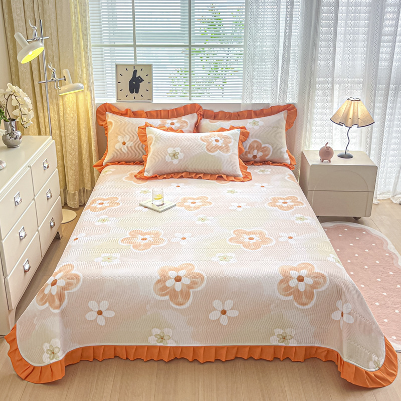 Four Seasons Cotton Lace Small Fresh Bed Cover Three-piece Set Thickened Quilted Tatami Bed Sheet Machine Washable