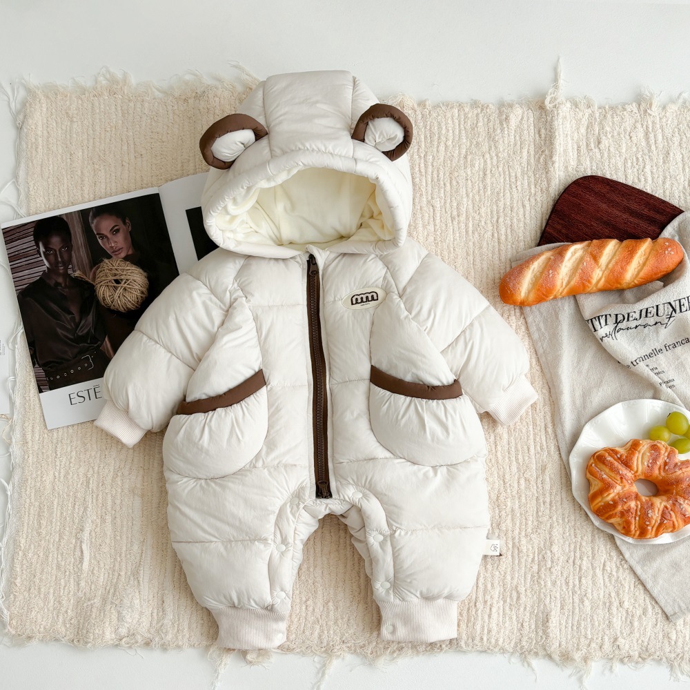 Ropa para niños coreanos ropa de invierno para bebés más mamelucos acolchados de terciopelo versión coreana bebé lindo súper lindo mono chaqueta acolchada de invierno marea