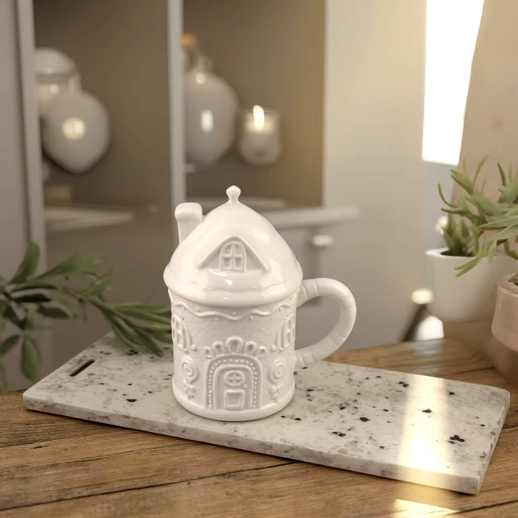 Navidad personalizada blanca pura encantadora casa taza de cerámica creativa taza de agua casera taza con tapa pareja