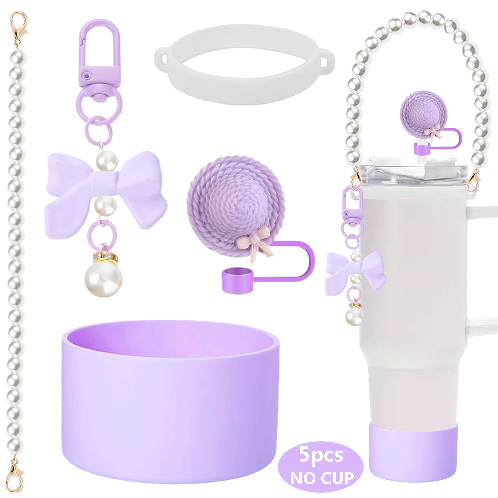 7pcs taza Stanley cuerda de mano colgante de silicona flor tapa de pajita bola de felpa colgante de copa cadena de taza de color