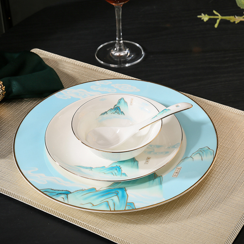 Five-star Hotel Supplies Bone China Tableware Set High-end Restaurant Club Hotel Accessible Luxury Ceramic Bowls and Plates