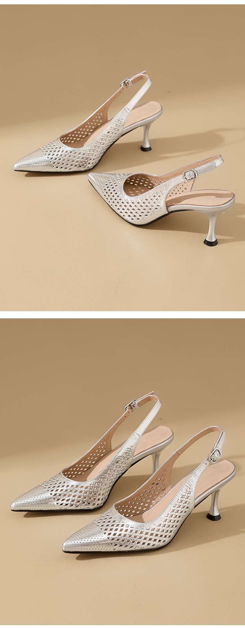Sandal cao gót nữ mũi nhọn hở gót, gót 7 cm, phong cách Âu Mỹ — màu vàng chi tiết 10