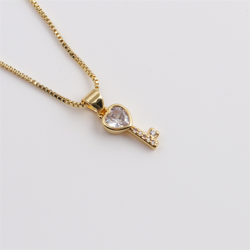 Fashion Multicolor Heart Key Inlaid Zircon Copper Necklace Wholesale Nihaojewelry