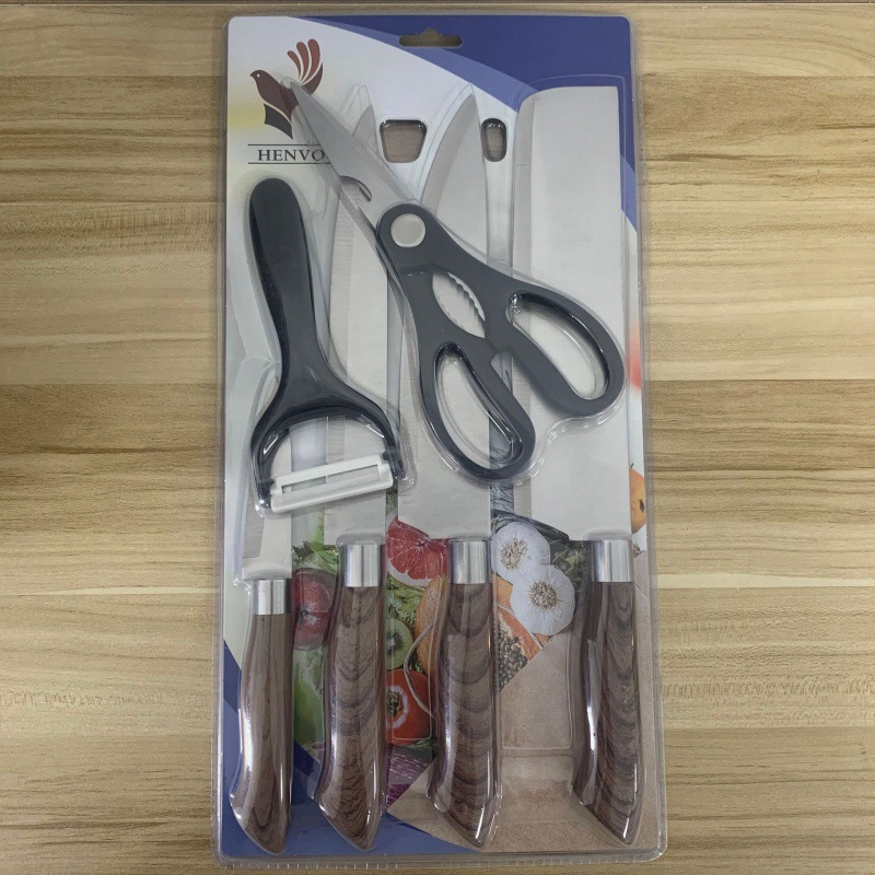 Una gran cantidad de piezas de punto de fábrica de seis piezas forjadas con cuchillo de martillo, cuchillo de cocina de acero inoxidable, cuchillo de chef, caja de color de regalo, juego de cuchillos