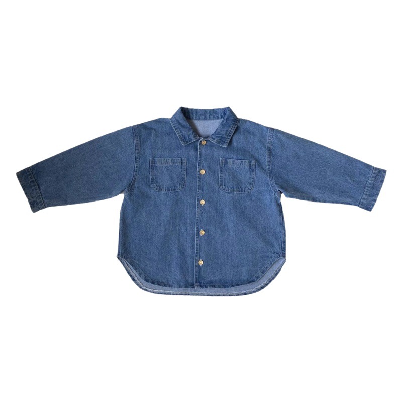 Gl-Kids Korean Version Autumn New Children's Thin Denim Shirt with Small Pockets, Easy-To-Wear Denim Top for Boys and Girls