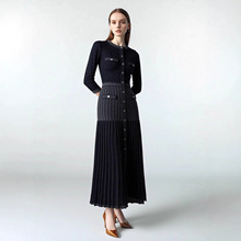 亚马逊跨境秋冬新款针织长款连衣裙欧美法式气质优雅收腰显瘦长裙