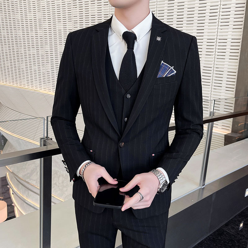 Four Seasons suit men's striped suit three-piece suit men's suit suit Korean style handsome wedding dress jacket men