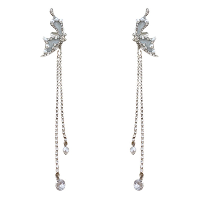 Diamante arco borla oído clip Corea del Sur dulce estilo fresco personalizado creativo luz pendientes de lujo nicho de la moda nuevos pendientes