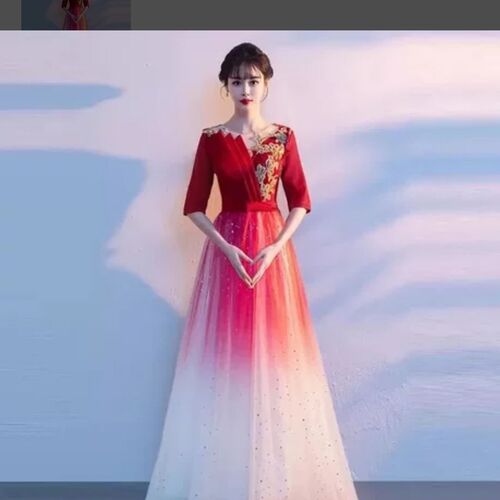 Chorus performance dress for adults, new recitation long dress, red song conductor evening gown, competition costume, performance attire