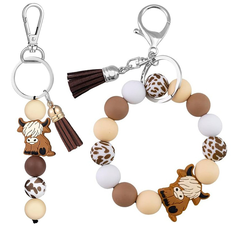 Cross-Border Christmas Highland Cow Party Keychain Cute Gift with Tassel Animal Keychain Unisex Gift