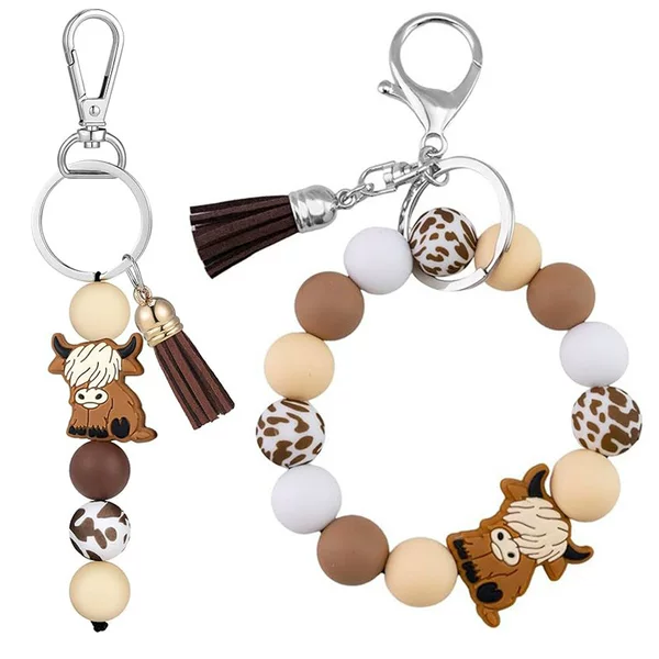 Cross-Border Christmas Highland Cow Party Keychain Cute Gift with Tassel Animal Keychain Unisex Gift