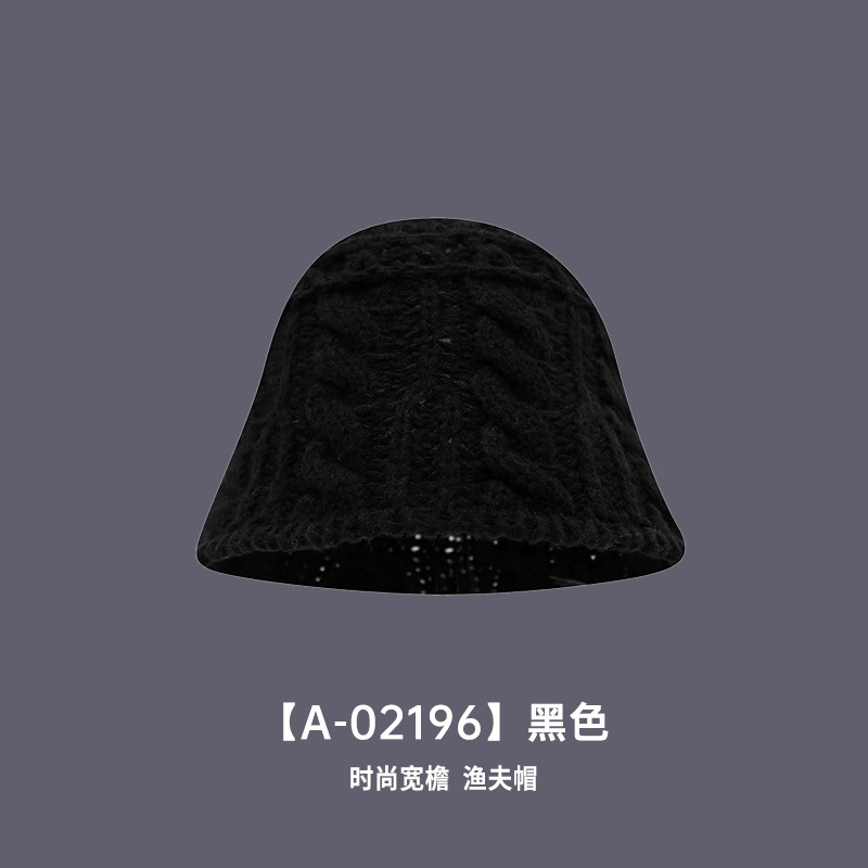 软糯黑秋冬款纯色羊毛粗纹路帽子保暖针织慵懒羊绒圆顶渔夫盆帽女|undefined