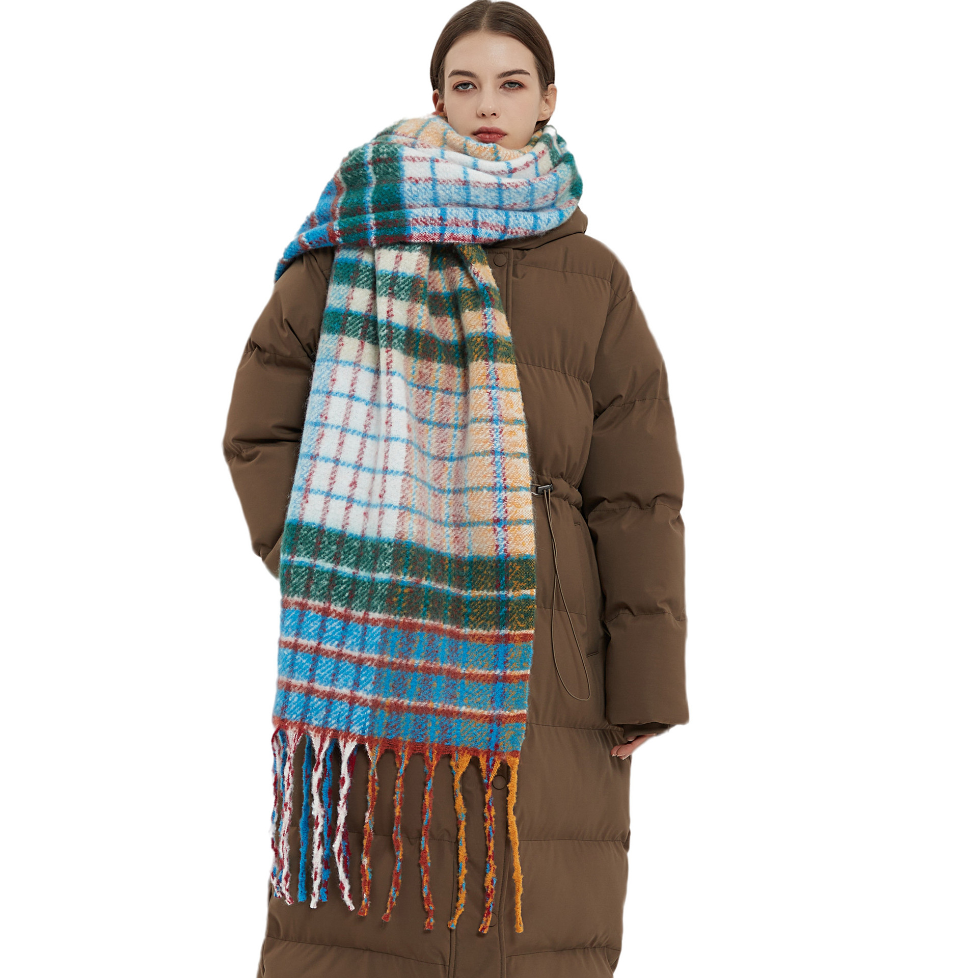 Neu Imitation Mohair Regenbogen Plaid frauen Winter Schal Verdickt Warme Schal_voghion.com
