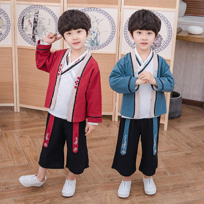 Children hanfu performance tang suit boy wide-legged pants suit ancient Chinese clothing outfit college class graduation Chinese Hanfu Tang Suit