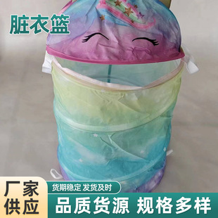 Factory for New Cross-border Folding Printed Dirty Clothes Basket Household Oxford Cloth Storage Bucket Bathroom Laundry Room Dirty Clothes Basket