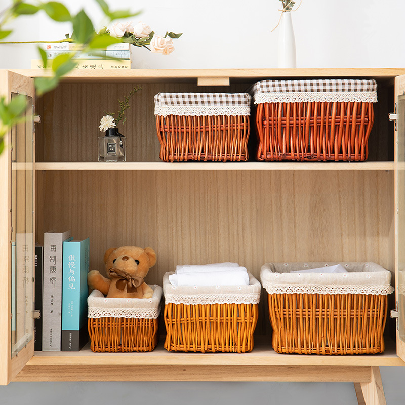 Cesta de almacenamiento de sauce de escritorio casero cesto de artículos de cocina casero caja de almacenamiento de tela tela tela de caña caja de almacenamiento