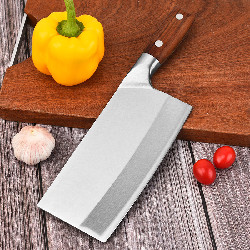 Cuchillo de cocina de acero inoxidable con mango de madera Cuchillo de corte con mango de madera de doble clavo para uso doméstico Cuchillo de cocina Cuchillo de cocina