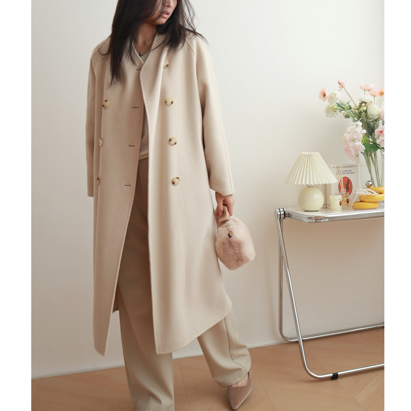 Reproduction of the Classic m Brand 60's Vintage Silhouette 001 Coat, Small Cashmere, Draped Collar, Double-Breasted, Double-Sided Woolen Coat